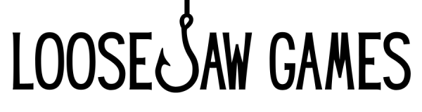 Loosejaw games logo: Quirky text with a hook instead of a "J".